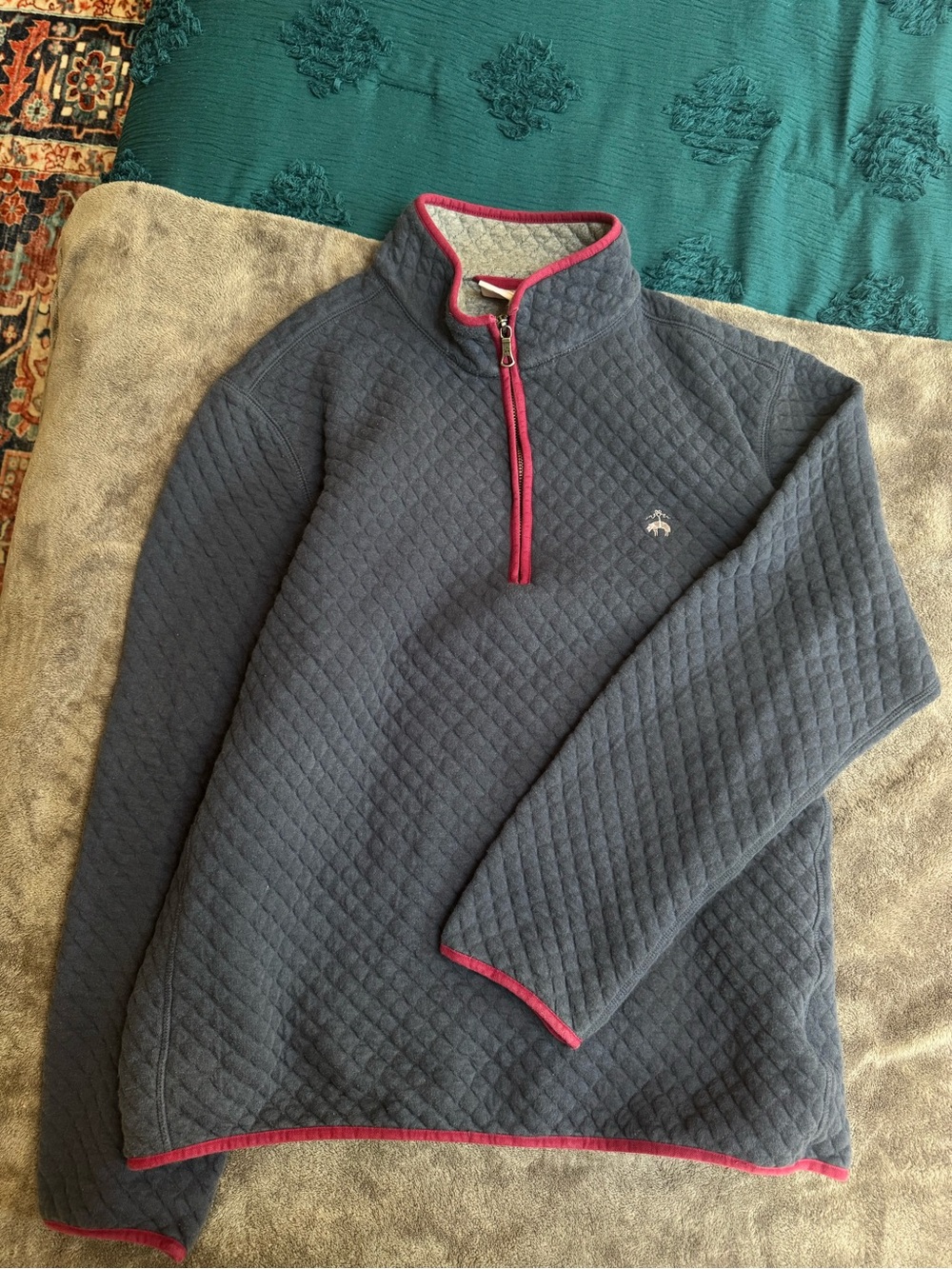 Brooks Brothers Navy Quilted Half-Zip with Red Trim